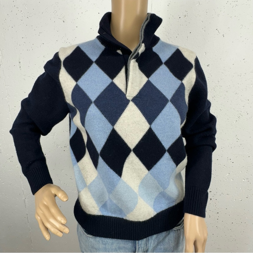 Brooks Brothers Size Medium Blue Argyle Merino Wool Sweater READ
